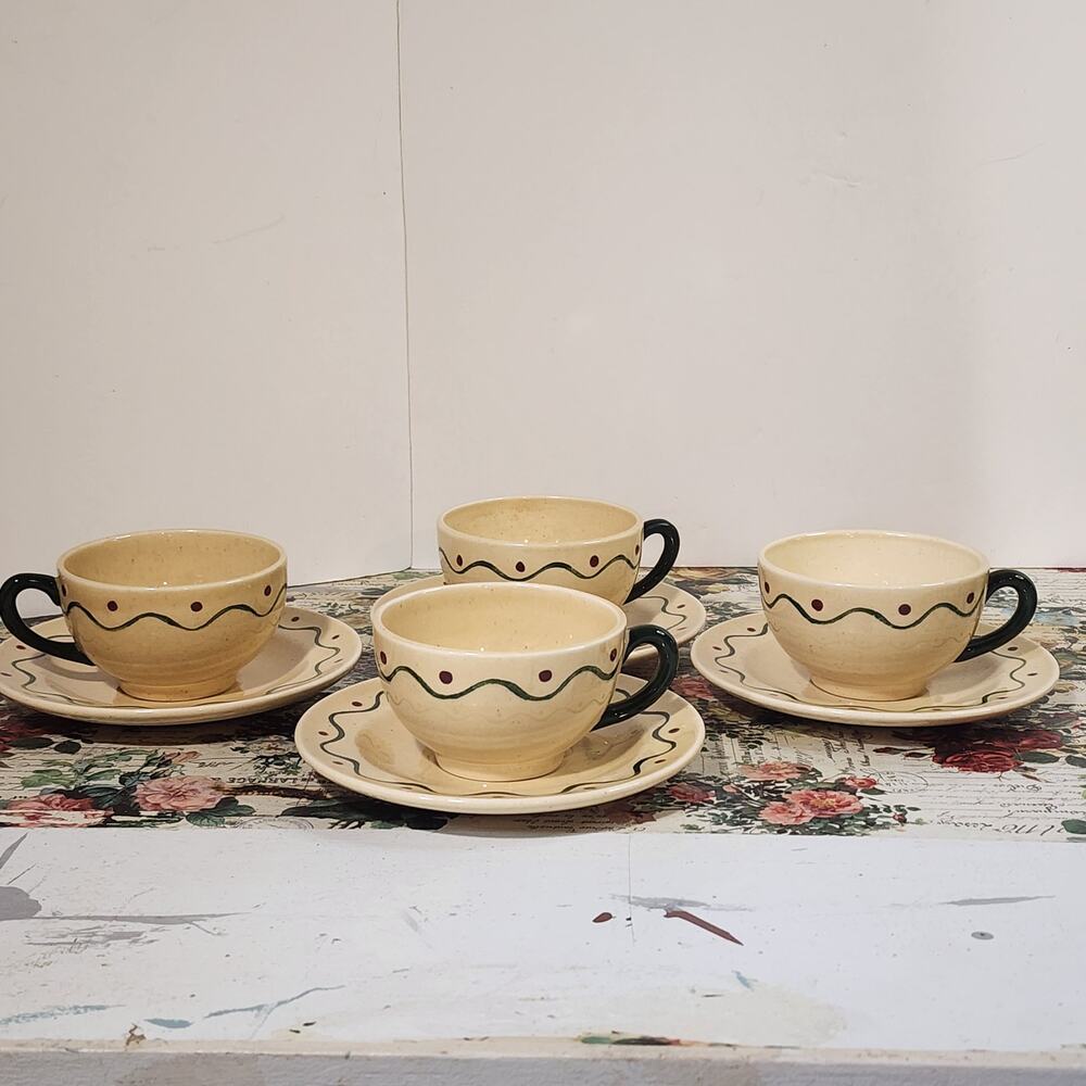 Metlox Poppytrail California Provincial Cups & Saucers Set of 4 Vtg Hand Painted